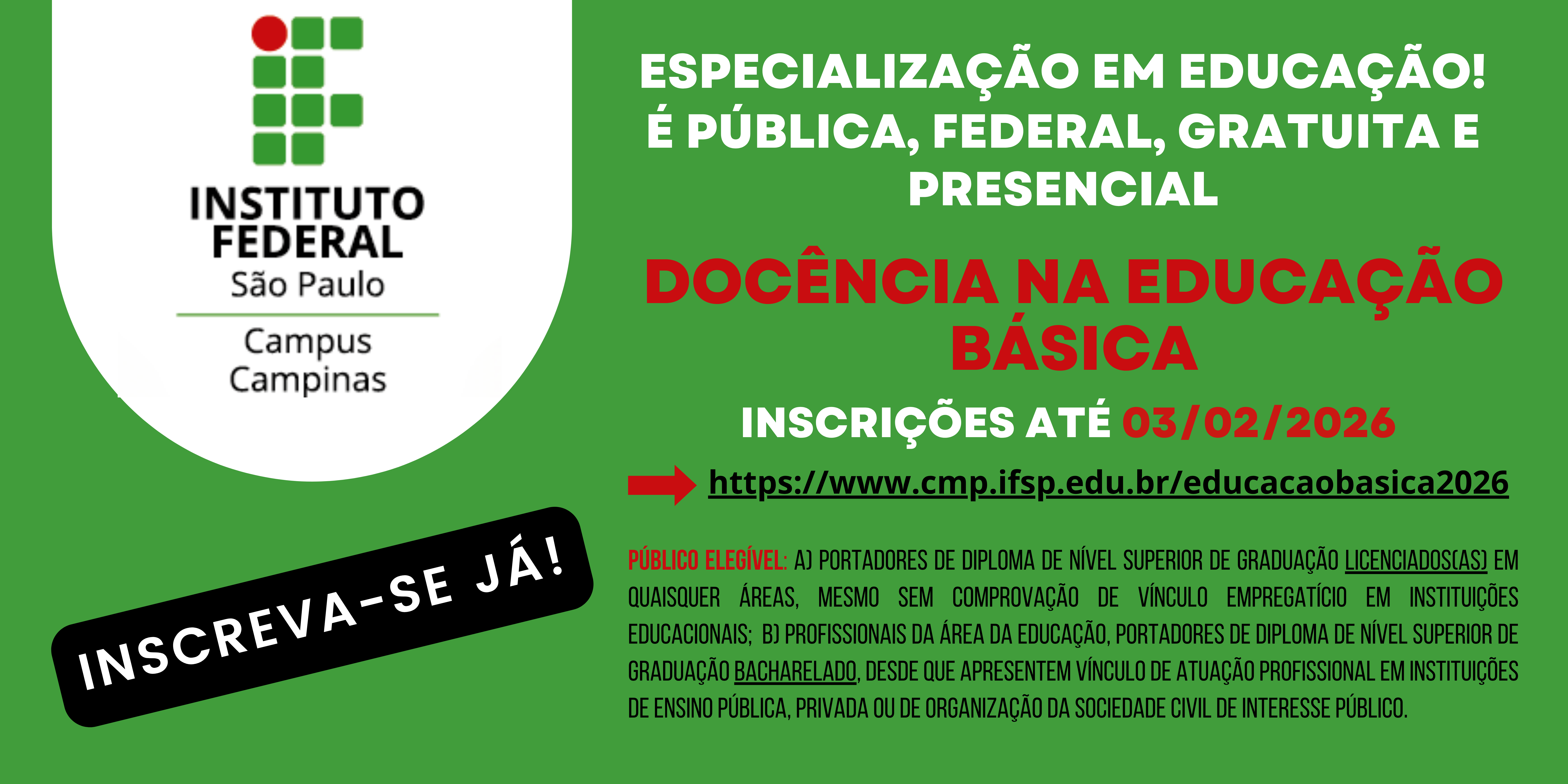 Processo seletivo para o curso de pós-graduação em educação Docência na Educação Básica