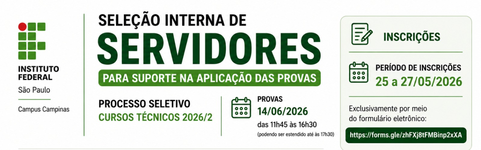 Seleção interna de servidores para apoio na aplicação das provas dos Cursos Técnicos 2026/2